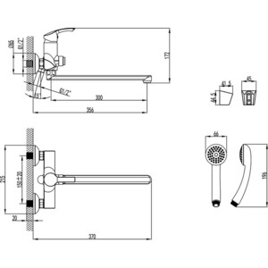 Смеситель для ванны Lemark Plus Strike с душем, хром (LM1157C, LM8063C)