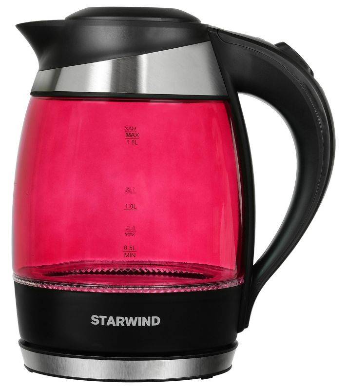 Чайник электрический Starwind SKG2214 малиновый, стекло