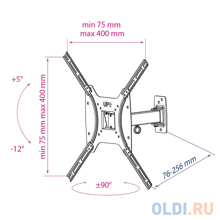 Кронштейн Kromax Optima-403 черный Наклонно-поворотный для LED TV 15"-55", max 25 кг, настенный, 3 ст свободы, от стены 68.5-225 мм, max VES