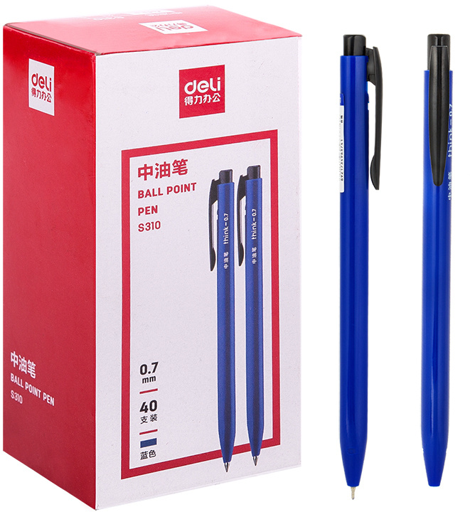 Ручка шариковая автомат DELI, синий, пластик (S310-BL)