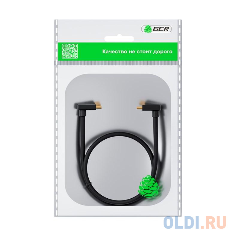 GCR Кабель 1.0m HDMI 2.0, M верхний угол /M верхний угол, черный, HDR 4:2:2, Ultra HD, 4K 60 fps 60Hz/5K*30Hz, 3D, AUDIO, 18.0 Гбит/с, 28/28 AWG, GCR- в Москвe