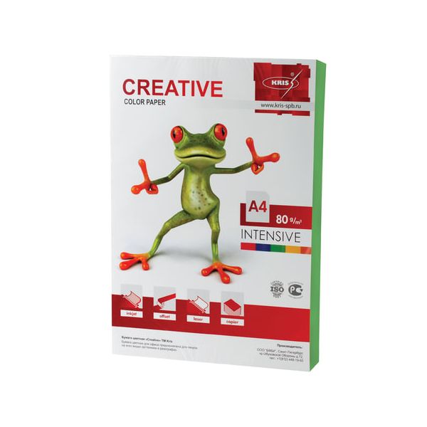 Бумага CREATIVE color (Креатив), А4, 80 г/м2, 100 л., интенсив зеленая, БИpr-100з