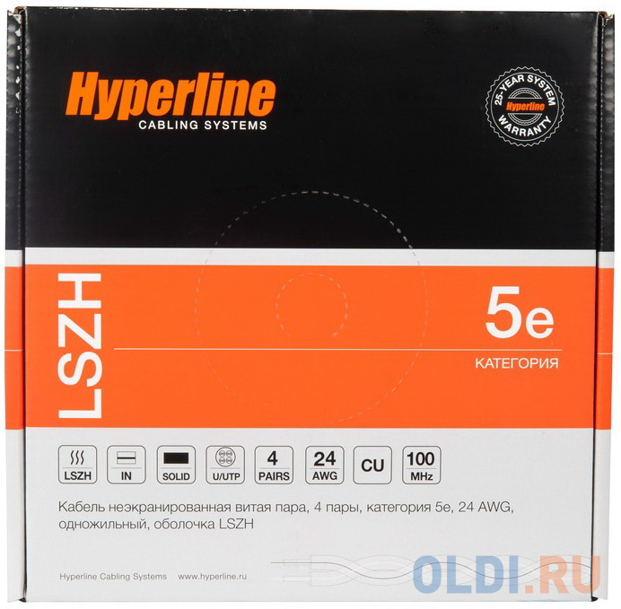 Hyperline UUTP4-C5E-S24-IN-LSZH-WH-100 (100 м) Кабель витая пара