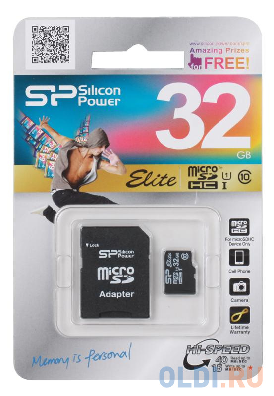 Карта памяти MicroSDHC 32GB Silicon Power Elite UHS-I U1 + SD Adapter (SP032GBSTHBU1V10-SP) в Москвe