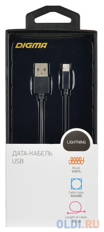 Кабель Lightning 1.2м Digma 1084553 круглый черный в Москвe