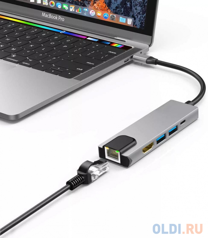 Адаптер USB 3.1 Type-Cm ->HDMI A(m) 4K@30Hz, RJ45, 2XUSB3.0, PD, iOpen <ACU435M>