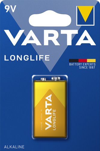 Батарея Varta Longlife, крона (6LR61/6LF22/1604A/6F22), 9V, 1 шт. (04122101411)