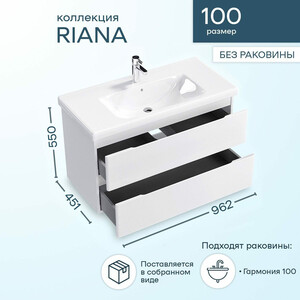 Тумба с раковиной Sanstar Riana 100 подвесная, белая, Dreja Гармония