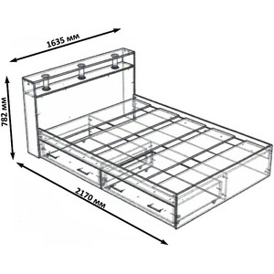 Кровать СВК Камелия 160х200 с ящиками, дуб сонома (1024047)