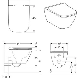 Комплект унитаза Geberit Smyle Square Rimfree с инсталляцией Geberit (500.683.01.1, 458.124.21.1)