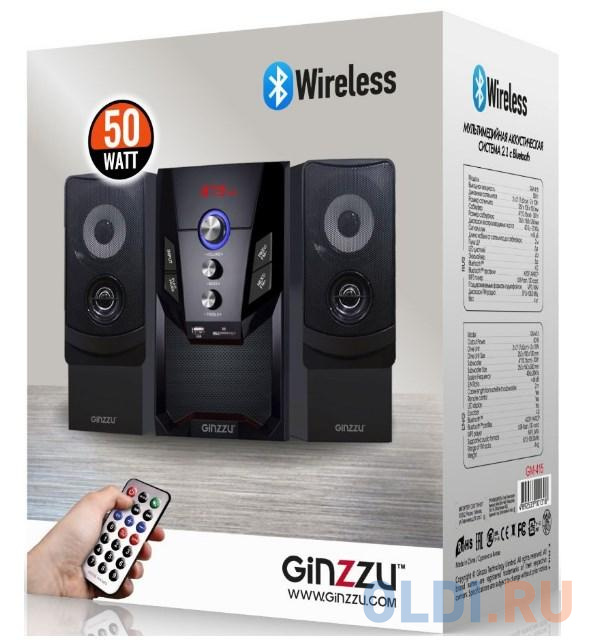 Ginzzu GM-415, Акустическая система 2.1, 50W/BT/USB/SD/FM/ДУ