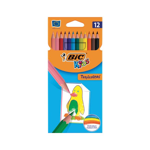 Карандаши цветные BIC Tropicolors, 12 цветов, пластиковые, заточенные, европодвес, 8325666