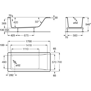 Акриловая ванна Roca Easy 170x70 каркас, слив-перелив