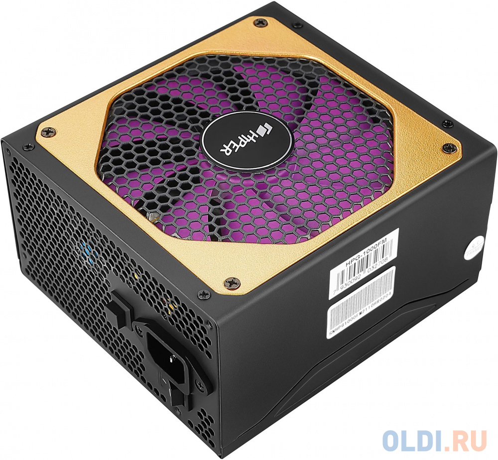 блок питания для ПК 1000 Ватт/ PSU HIPER HPG-1000FM (1000W 80+Gold, 14cm Fan, 220V input, Efficiency 90%, Modular, Black) BOX