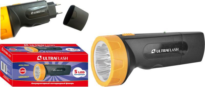 Фонарь LED 3827 (аккум. 220В черн./желт. 5 LED SLA пласт. коробка) Ultraflash 11241 в Москвe