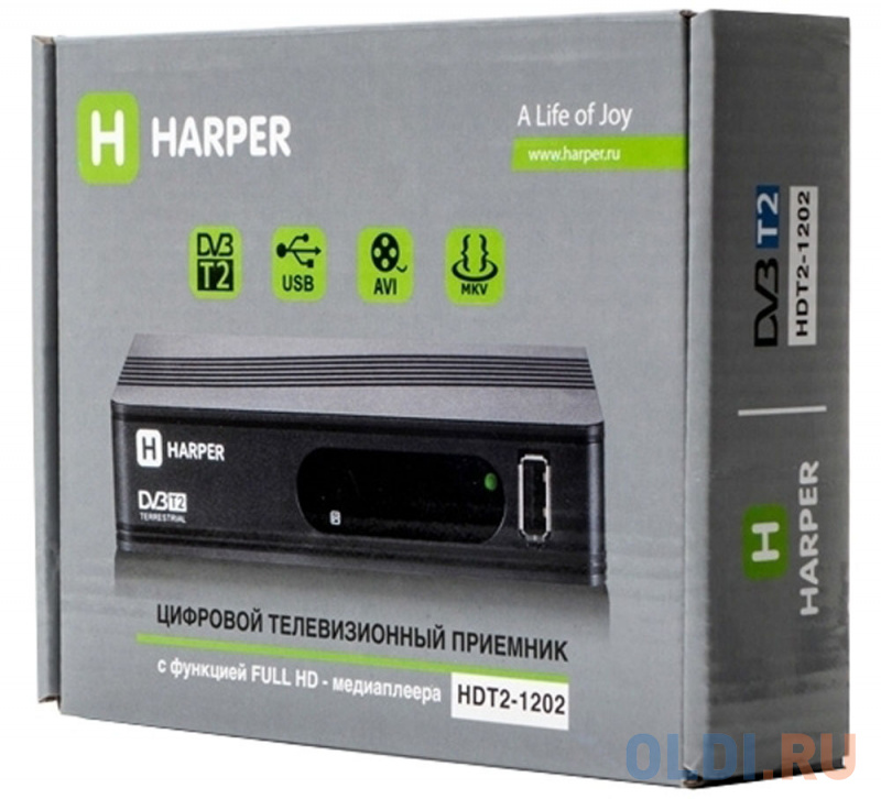 Цифровой телевизионный DVB-T2 ресивер HARPER HDT2-1202 Черный, Full HD, DVB-T, DVB-T2, поддержка внешних жестких дисков