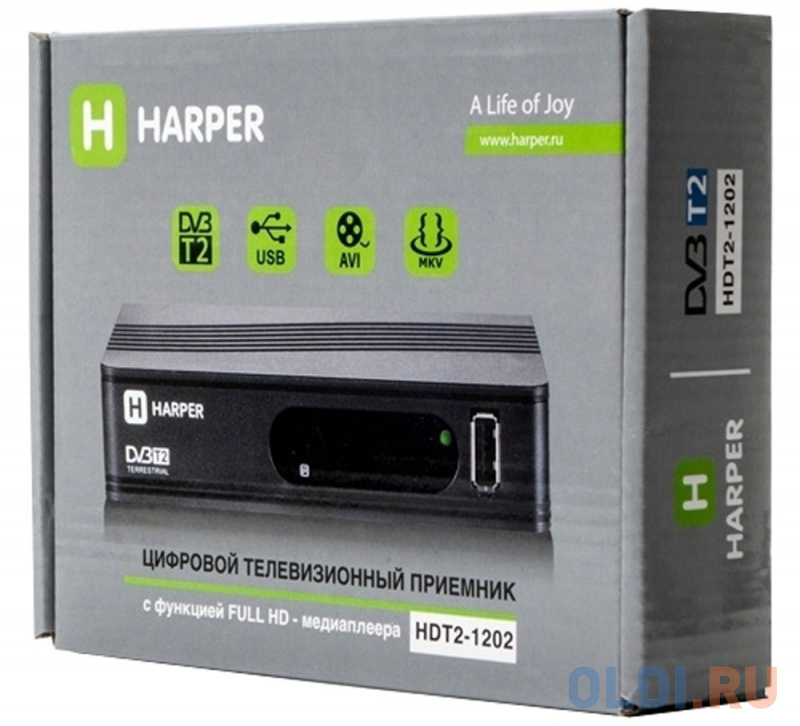 Цифровой телевизионный DVB-T2 ресивер HARPER HDT2-1202 Черный, Full HD, DVB-T, DVB-T2, поддержка внешних жестких дисков в Москвe