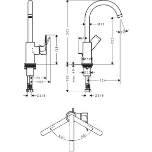 Смеситель для раковины Hansgrohe Rebris E с донным клапаном, матовый черный (72576670)