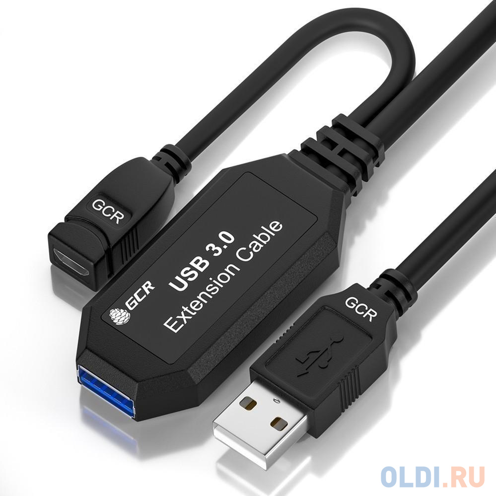 GCR Удлинитель активный 10.0m(5.0m + 5.0m) USB 3.0 AM/AF, черный, с 2-мя усилителями сигнала, доп.питание micro, GCR-51926 в Москвe