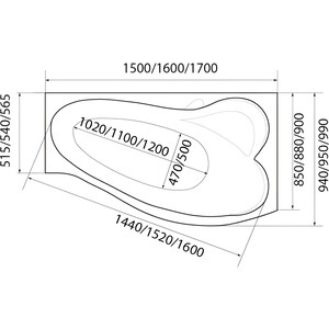 Акриловая ванна Marka One Gracia 170х100 правая, с каркасом (01гр1710п, 03гр1710)