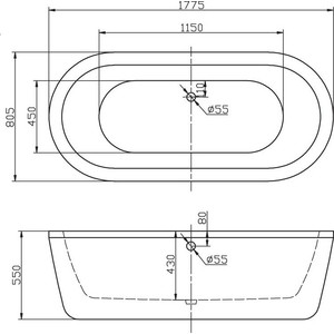 Акриловая ванна BelBagno 177x80 слив-перелив, золото (BB12-1775-ORO)