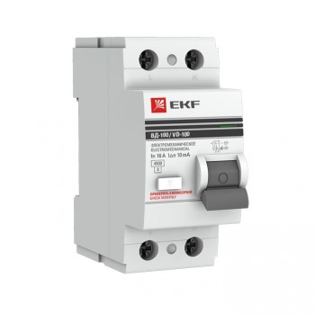 Выключатель дифференциальный (УЗО) PROxima ВД-100, 2P, 40A, 30 мА, электромеханический, тип АС, EKF (elcb-2-40-30-em-pro)