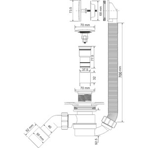 Слив-перелив для ванны McAlpine 70 см Клик-Клак, хром (MRB12) в Москвe