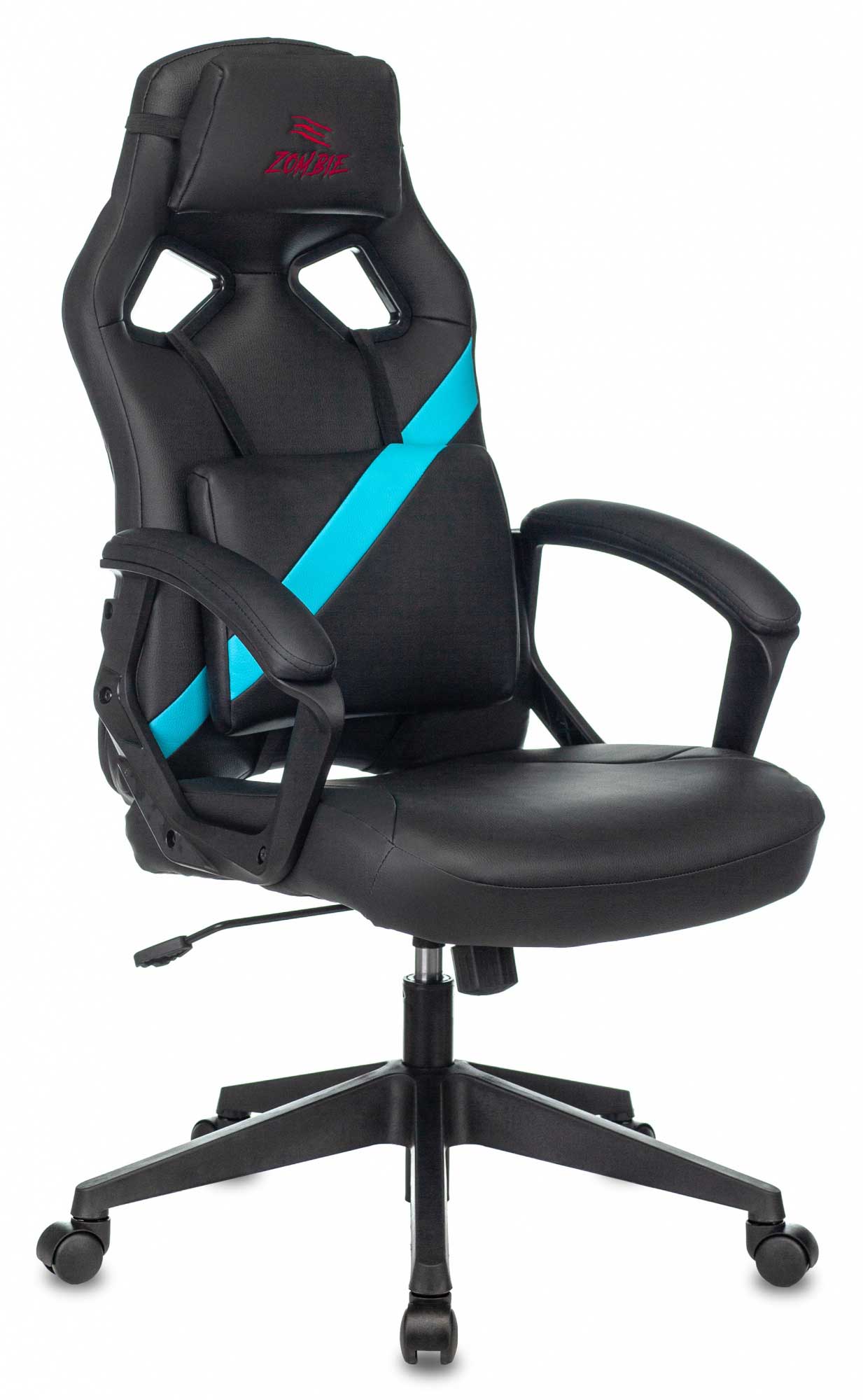 Кресло игровое Бюрократ Zombie DRIVER черный/голубой эко.кожа