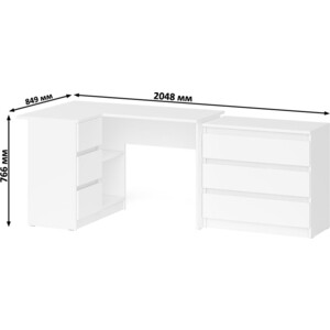 Комплект СВК Мори Стол компьютерный МС-16 левый + Комод МК800.1, цвет белый