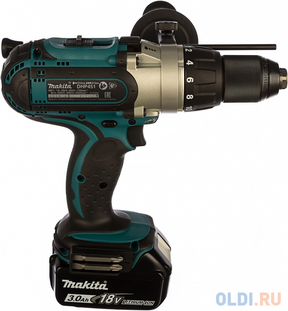 Дрель аккумуляторная MAKITA DHP451RFE  18в 2х3ачli-ion бзп-13мм 0-300\\0-600\\0-1700об\\м 80\\40нм 2.2к