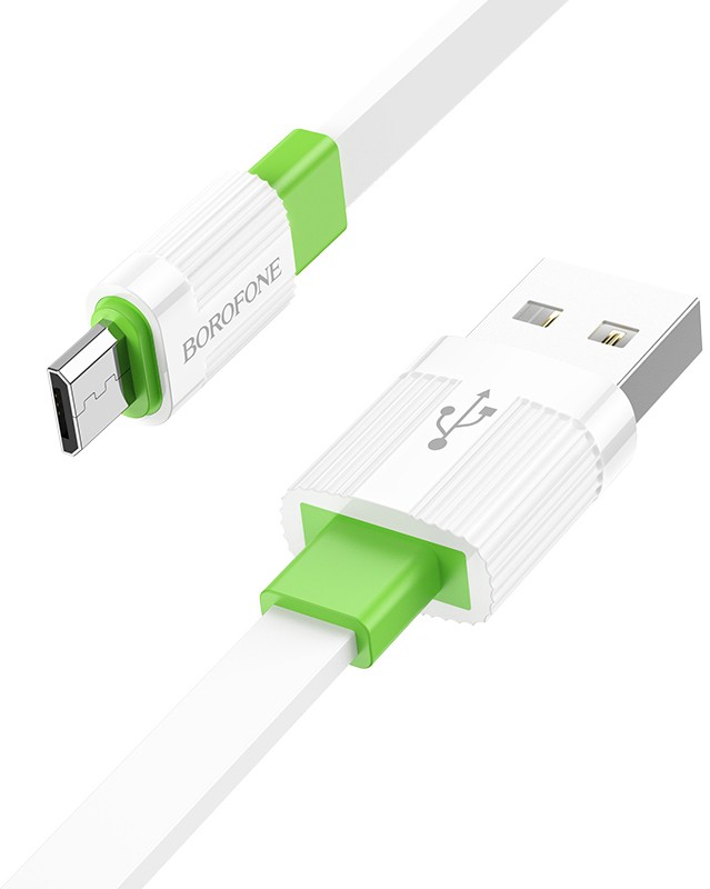 Кабель USB-Micro USB, плоский, 2.4А, 1 м, белый/зеленый, Borofone Union BX89 (6974443389470)