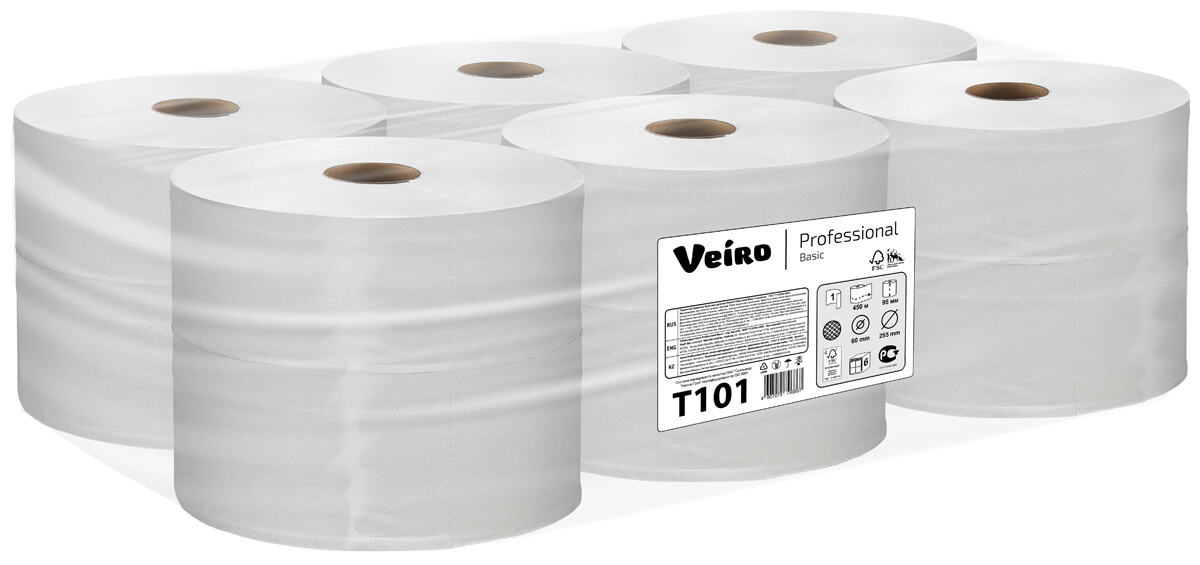 Бумага туалетная Veiro Professional T1, слоев: 1, длина 450м, натуральный, 6шт. (T101)