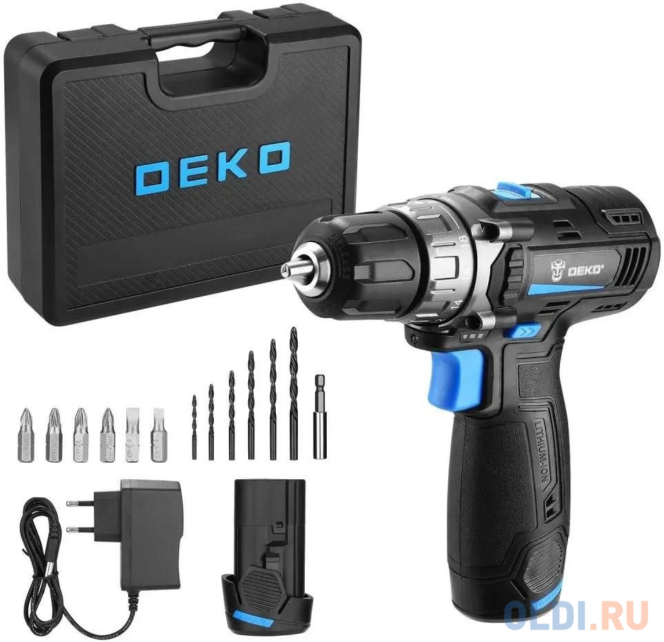 Deko DKCD12V PRO в кейсе + оснастка 13 шт, 12В, 2х2.0Ач 083-1007 в Москвe