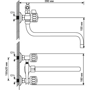 Смеситель для ванны Mixline ML02-02 хром (4630077961124) в Москвe