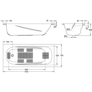 Ванна стальная BLB Universal Anatomica HG 170х75 см 3.5 мм с шумоизоляцией (B75LTH001)