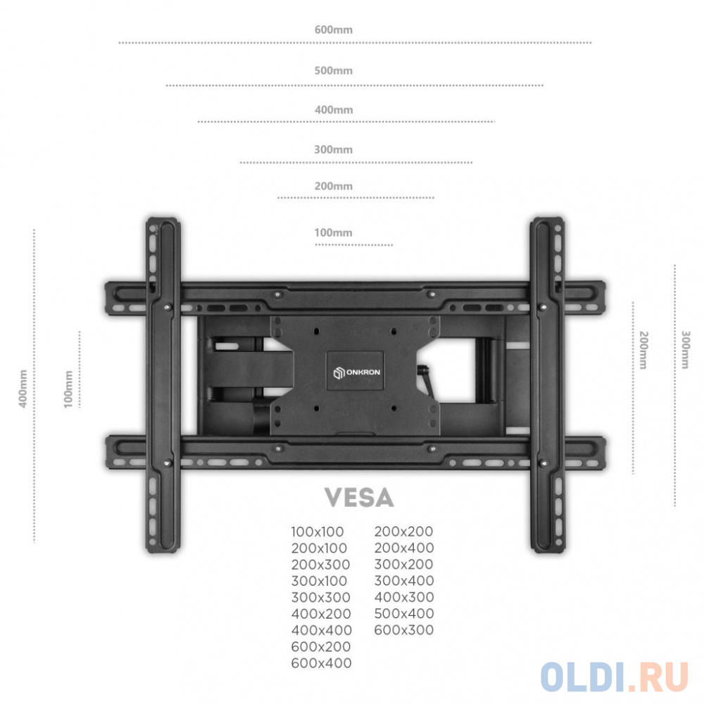 ONKRON M7L чёрный Для телевизоров диагональю 40"-60" Максимальная нагрузка: 68,2 кг VESA: 100x100, 100x200, 200x100, 200x200, 200x300, 200x4