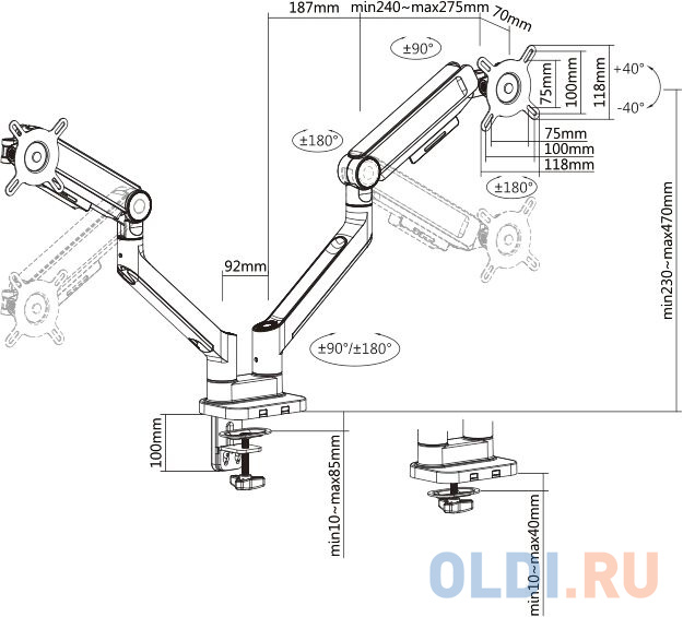 Кронштейн для мониторов Ultramounts UM733W белый 17"-32" макс.8кг настольный поворот и наклон в Москвe