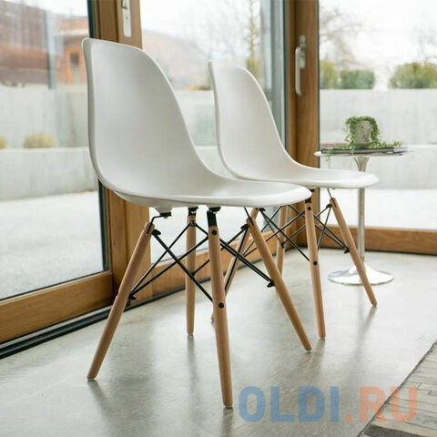 Стулья BRABIX "Eames CF-010", КОМПЛЕКТ 4 шт., пластик белый, опоры дерево/металл, 532630, 2033A