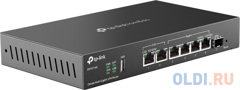 TP-Link ER707-M2 VPN-маршрутизатор Omada с мультигигабитными портами,1 x RJ45 WAN 2,5 Гбит/с, 1 x RJ45 WAN/LAN 2,5 Гбит/с, 1 x SFP WAN/LAN, 4 гиг. пор