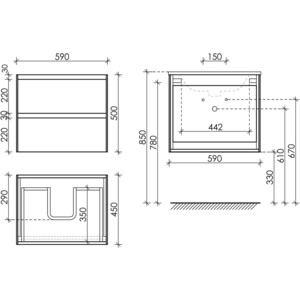 Тумба с раковиной Sancos Cento 60 два ящика, белый глянец (CN60W, CN7001) в Москвe