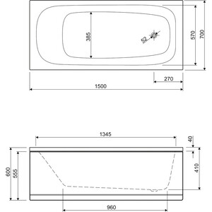 Акриловая ванна Cezares Eco 150х70 с каркасом (ECO-150-70-41, EMP-150-70-MF-R)