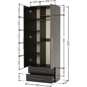 Шкаф комбинированный с ящиками Шарм-Дизайн Комфорт МКЯ-22 90х60 с зеркалом, венге