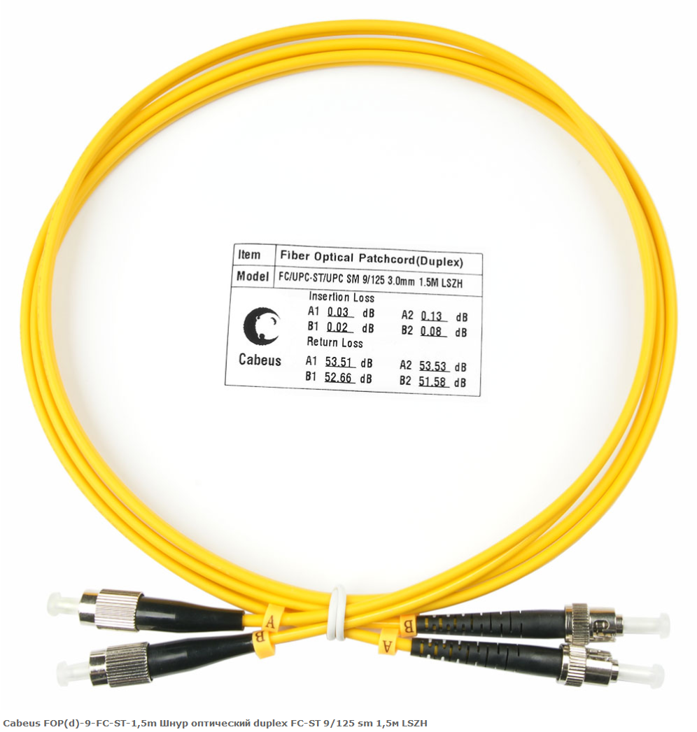 Патч-корд оптический Cabeus FOP(d)-9-FC-ST-1,5m, FC/UPC-ST/UPC, одномодовый, 9/125, OS2, двойной, 1.5 м, LSZH, желтый (FOP(d)-9-FC-ST-1,5m)