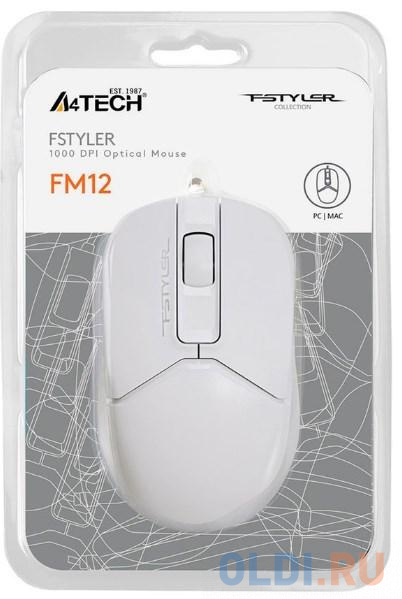 Мышь A4Tech Fstyler FM12 белый оптическая (1200dpi) USB (3but)