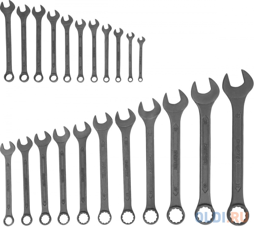 Набор ключей комбинированных, 6 - 32 мм, 22 шт., CrV, фосфатированные, ГОСТ 16983// Сибртех