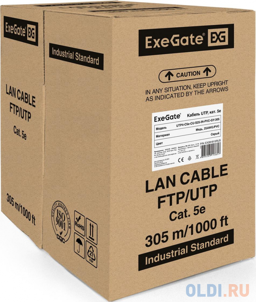 Exegate EX281815RUS Кабель Exegate  UTP4-C5e-CU-S25-IN-PVC-GY-305 UTP 4 пары кат.5e медь, 25AWG, бухта 305м, серый,  PVC в Москвe