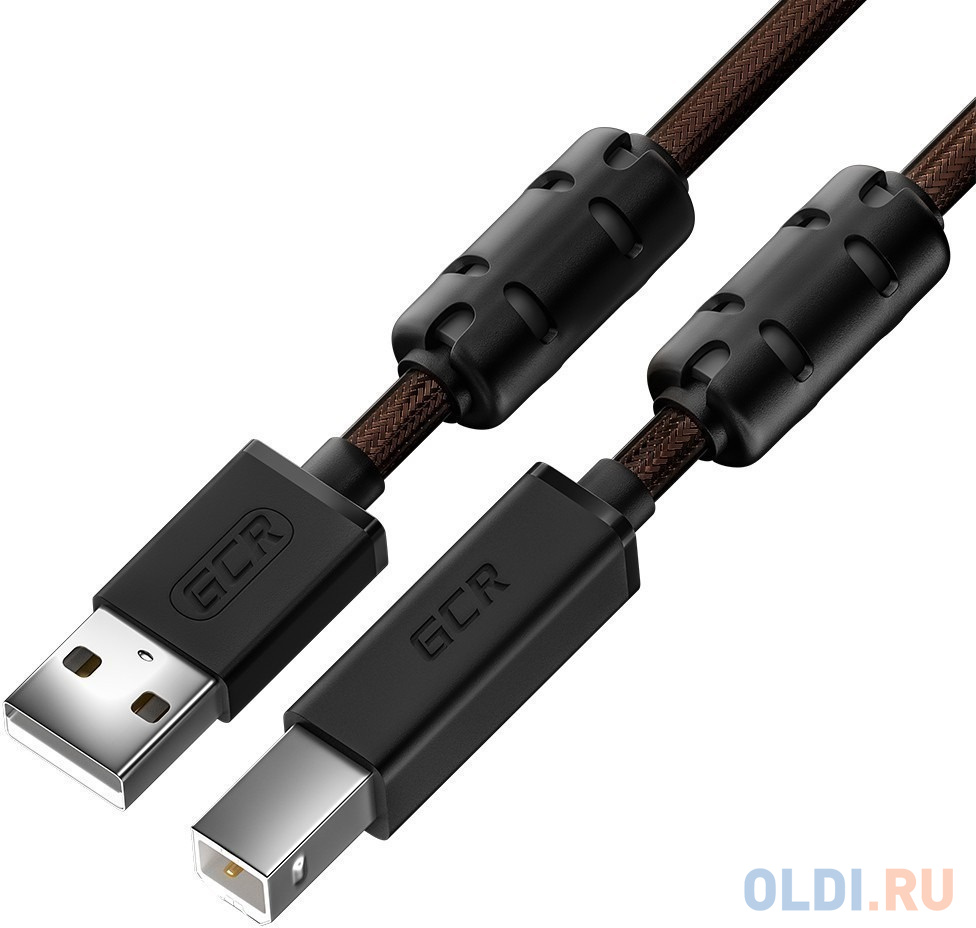 GCR Кабель PROF 1.5m USB 2.0, AM/BM, черно-прозрачный, ферритовые кольца, 28/24 AWG, экран, армированный, морозостойкий, GCR-52414