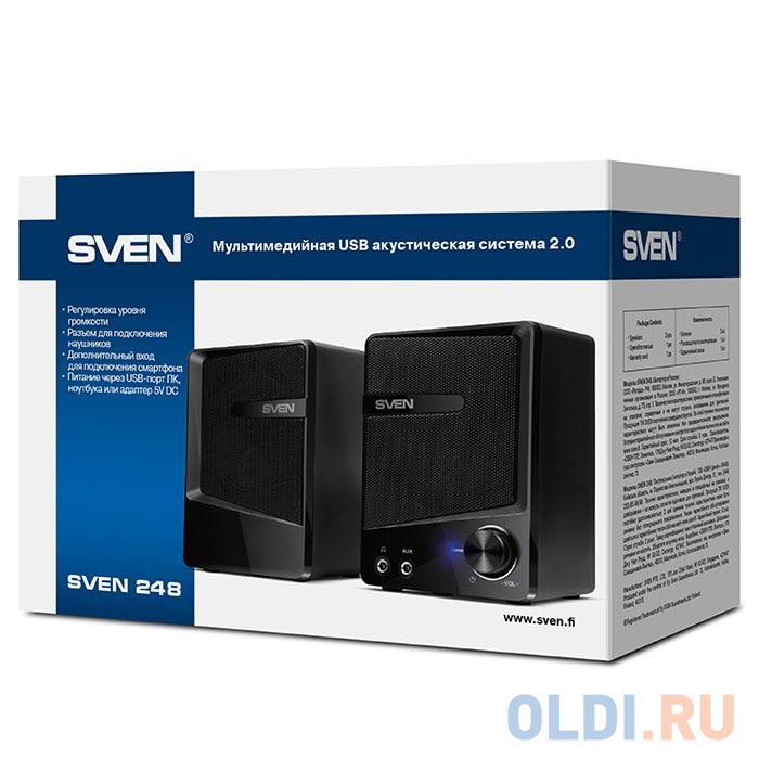 Колонки Sven 248,чёрный, USB, 2.0, мощность 2x3 Вт(RMS) в Москвe