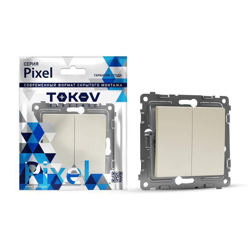 Выключатель Tokov Electric Pixel TKE-PX-V2-C02, 2кл., скрытый монтаж, механизм с накладкой без рамки, бежевый (TKE-PX-V2-C02)