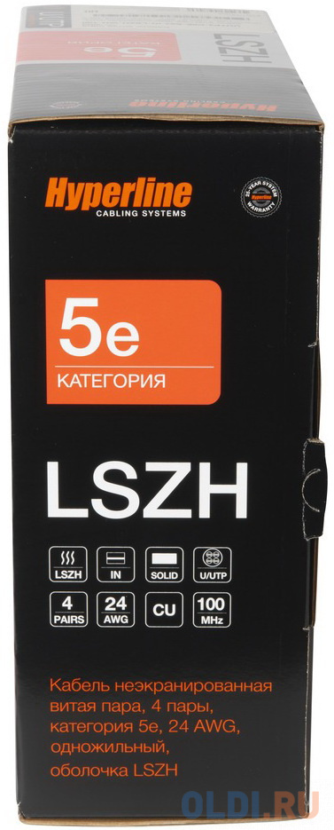 Hyperline UUTP4-C5E-S24-IN-LSZH-WH-100 (100 м) Кабель витая пара